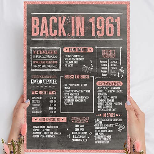 64 Geburtstag Frauen Rosegold Holzbild Back in 1961 personalisierbar zum Hinstellen/Aufhängen opt. beleuchtet, 64 Geburtstag Frau Deko, 64 Geburtstag Frau, 64. Geburtstag Frau, Geschenk 64 Geburtstag von Elbeffekt