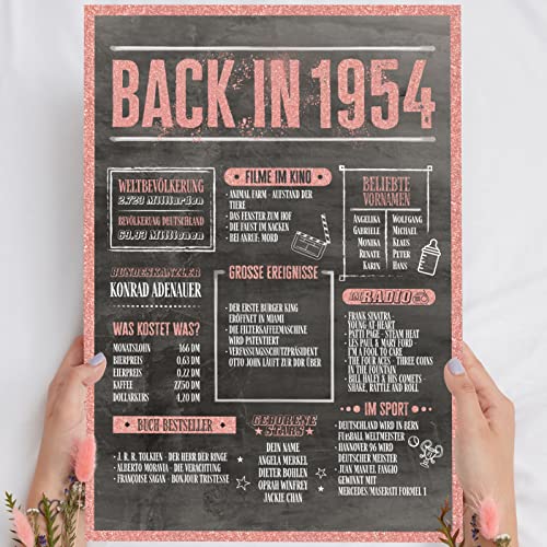 Holzbild Rosé Gold - Geschenk 69 Geburtstag "Back in 1954" - personalisierbar zum Hinstellen/Aufhängen optional beleuchtet, 69 Geburtstag Frauen - Wand-Bild Aufsteller - persönliches Geschenk von Elbeffekt