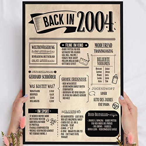 21 Geburtstag Geschenk, Alte Zeitung Holzbild Back in 2004 Vintage personalisierbar zum Hinstellen/Aufhängen opt. beleuchtet, 21 Geburtstag Frau, 21 Geburtstag Mann, 21. Geburtstag, 21 Geburtstag Deko von Elbeffekt