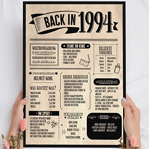 31 Geburtstag Geschenk, Alte Zeitung Holzbild Back in 1994 Vintage personalisierbar zum Hinstellen/Aufhängen opt. beleuchtet, 31 Geburtstag Frau, 31 Geburtstag Mann, 31. Geburtstag, 31 Geburtstag Deko von Elbeffekt