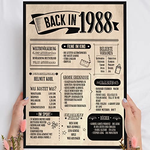 37 Geburtstag Geschenk, Alte Zeitung Holzbild Back in 1988 Vintage personalisierbar zum Hinstellen/Aufhängen opt. beleuchtet, 37 Geburtstag Frau, 37 Geburtstag Mann, 37. Geburtstag, 37 Geburtstag Deko von Elbeffekt
