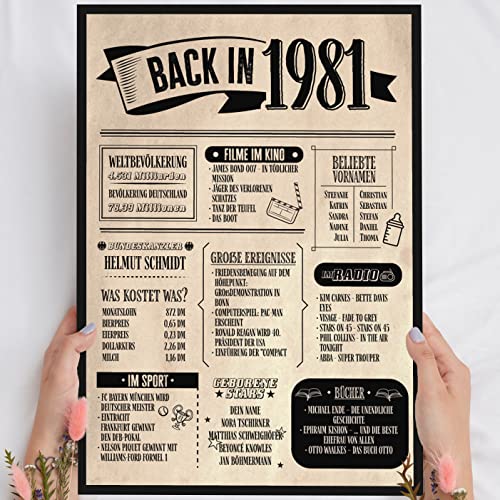 44 Geburtstag Geschenk, Alte Zeitung Holzbild Back in 1981 Vintage personalisierbar zum Hinstellen/Aufhängen opt. beleuchtet, 44 Geburtstag Frau, 44 Geburtstag Mann, 44. Geburtstag, 44 Geburtstag Deko von Elbeffekt