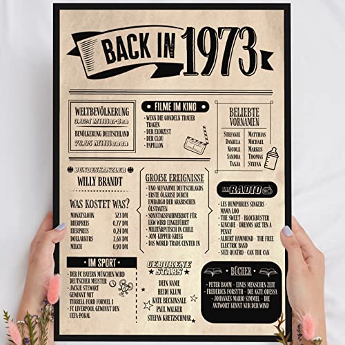 52 Geburtstag Geschenk, Alte Zeitung Holzbild Back in 1973 Vintage personalisierbar zum Hinstellen/Aufhängen opt. beleuchtet, 52 Geburtstag Frau, 52 Geburtstag Mann, 52. Geburtstag, 52 Geburtstag Deko von Elbeffekt