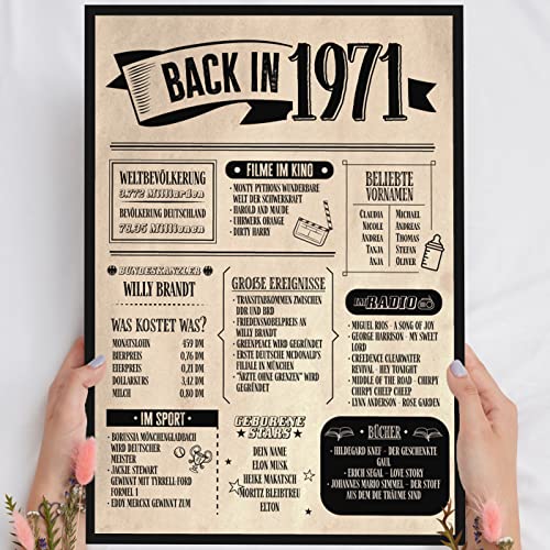 54 Geburtstag Geschenk, Alte Zeitung Holzbild Back in 1971 Vintage personalisierbar zum Hinstellen/Aufhängen opt. beleuchtet, 54 Geburtstag Frau, 54 Geburtstag Mann, 54. Geburtstag, 54 Geburtstag Deko von Elbeffekt