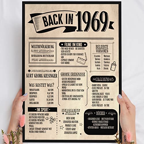 56 Geburtstag Geschenk, Alte Zeitung Holzbild Back in 1969 Vintage personalisierbar zum Hinstellen/Aufhängen opt. beleuchtet, 56 Geburtstag Frau, 56 Geburtstag Mann, 56. Geburtstag, 56 Geburtstag Deko von Elbeffekt