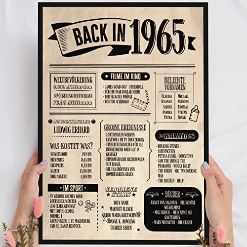 60 Geburtstag Geschenk, Alte Zeitung Holzbild Back in 1965 Vintage personalisierbar zum Hinstellen/Aufhängen opt. beleuchtet, 60 Geburtstag Frau, 60 Geburtstag Mann, 60. Geburtstag, 60 Geburtstag Deko von Elbeffekt
