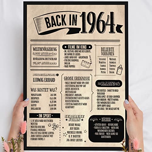 61 Geburtstag Geschenk, Alte Zeitung Holzbild Back in 1964 Vintage personalisierbar zum Hinstellen/Aufhängen opt. beleuchtet, 61 Geburtstag Frau, 61 Geburtstag Mann, 61. Geburtstag, 61 Geburtstag Deko von Elbeffekt