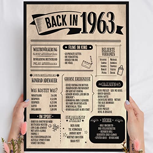 62 Geburtstag Geschenk, Alte Zeitung Holzbild Back in 1963 Vintage personalisierbar zum Hinstellen/Aufhängen opt. beleuchtet, 62 Geburtstag Frau, 62 Geburtstag Mann, 62. Geburtstag, 62 Geburtstag Deko von Elbeffekt
