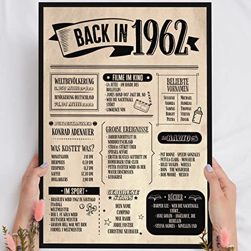 63 Geburtstag Geschenk, Alte Zeitung Holzbild Back in 1962 Vintage personalisierbar zum Hinstellen/Aufhängen opt. beleuchtet, 63 Geburtstag Frau, 63 Geburtstag Mann, 63. Geburtstag, 63 Geburtstag Deko von Elbeffekt