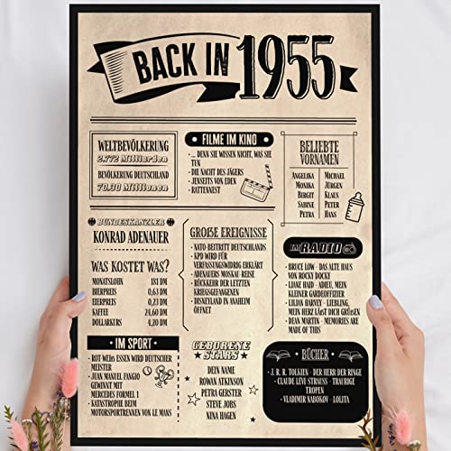 70 Geburtstag Geschenk, Alte Zeitung Holzbild Back in 1955 Vintage personalisierbar zum Hinstellen/Aufhängen opt. beleuchtet, 70 Geburtstag Frau, 70 Geburtstag Mann, 70. Geburtstag, 70 Geburtstag Deko von Elbeffekt