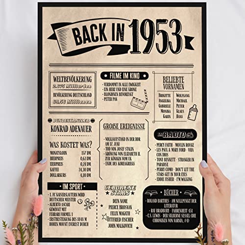 72 Geburtstag Geschenk, Alte Zeitung Holzbild Back in 1953 Vintage personalisierbar zum Hinstellen/Aufhängen opt. beleuchtet, 72 Geburtstag Frau, 72 Geburtstag Mann, 72. Geburtstag, 72 Geburtstag Deko von Elbeffekt