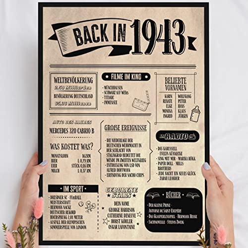 82 Geburtstag Geschenk, Alte Zeitung Holzbild Back in 1943 Vintage personalisierbar zum Hinstellen/Aufhängen opt. beleuchtet, 82 Geburtstag Frau, 82 Geburtstag Mann, 82. Geburtstag, 82 Geburtstag Deko von Elbeffekt