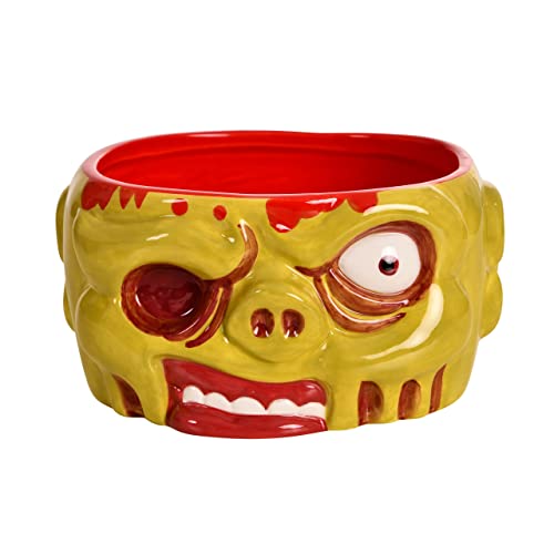Elbenwald 3D Schale Keksdose Zombie Kopf 1000 ml Fassungsvermögen 1000 ml Maße 15 x 9,3 x 13 cm Keramik Grün Rot von Elbenwald