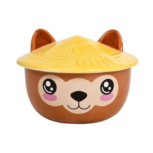 Elbenwald Alpaka Kawaii Schale mit Deckel für Anime Fans Ramen-Bowl Müslischale rundumbedruckt 550 ml Keramik braun von Elbenwald