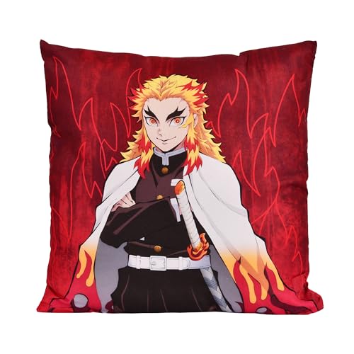 Elbenwald Demon Slayer Kissen mit Kyojuro Rengoku Motiv für Herren Damen Unisex 40 x 40 cm Mehrfarbig von Elbenwald