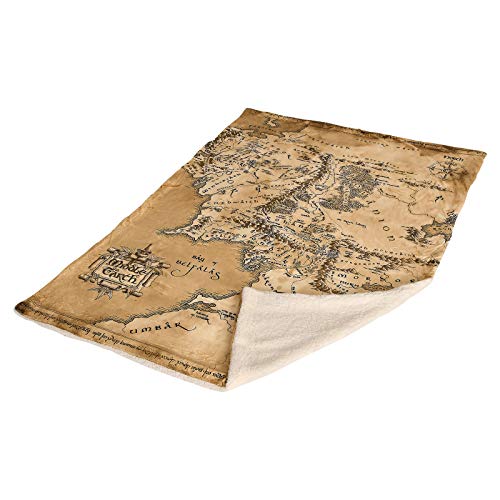Elbenwald Herr Der Ringe Flauschdecke Teddyfell mit Mittelerde Karte Motiv - 150 x 200 cm - für Herren Damen Unisex Beige Weiß von Elbenwald