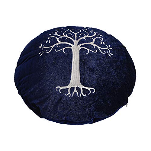 Elbenwald Herr der Ringe Kissen Der Weiße Baum von Gondor Motiv Stickerei rund Ø 43 cm Samt blau von Elbenwald