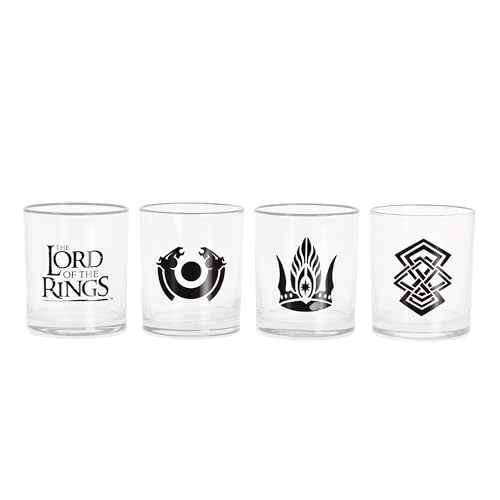 Elbenwald Herr der Ringe Trinkgläser 4er Set mit Mittelerde Symbol Motiven 320 ml Fassungsvermögen 9 cm Höhe für Fans Elbenwald Herr der Ringe Trinkgläser 4er Set mit Mittelerde Symbol Motiven 320 ml Fassungsvermögen 9 cm Höhe für Fans von Elbenwald