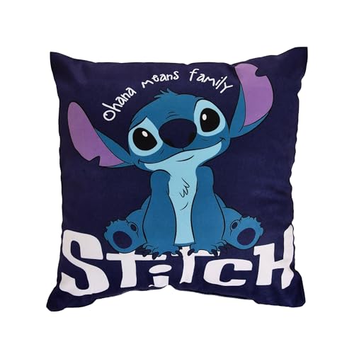 Elbenwald Lilo & Stitch Kissen mit Stitch Ohana Means Family Motiv 40 x 40 cm für Disney-Fans Herren Damen Unisex Blau von Elbenwald