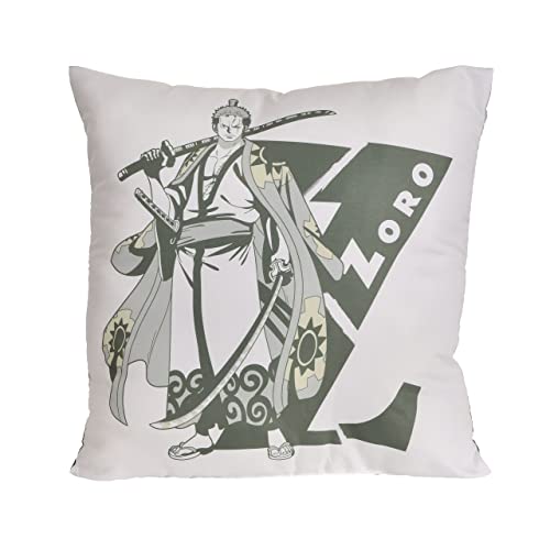Elbenwald Anime Kissen für One Piece Fans mit Roronoa Zorro Motiv für Herren Damen Unisex 40 x 40 cm grau von Elbenwald