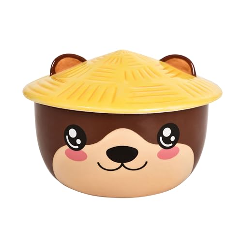 Elbenwald Otter Kawaii Schale mit Deckel für Anime Fans Ramen-Bowl Müslischale rundumbedruckt 550 ml Keramik braun von Elbenwald