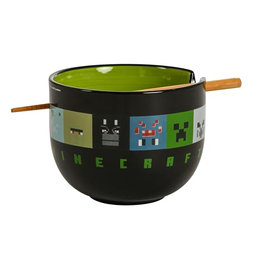 Elbenwald Ramen Schale mit Essstäbdchen - verschiedene Motive 500 ml Keramik und Bambus (Minecraft) von Elbenwald