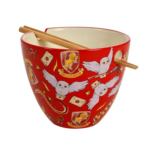 Elbenwald Ramen Schale mit Stäbchen - Harry Potter Magic Symbols - Geschenkidee - Keramikschüssel - 550 ml - Bowl Set Keramik Bambus - Rot von Elbenwald