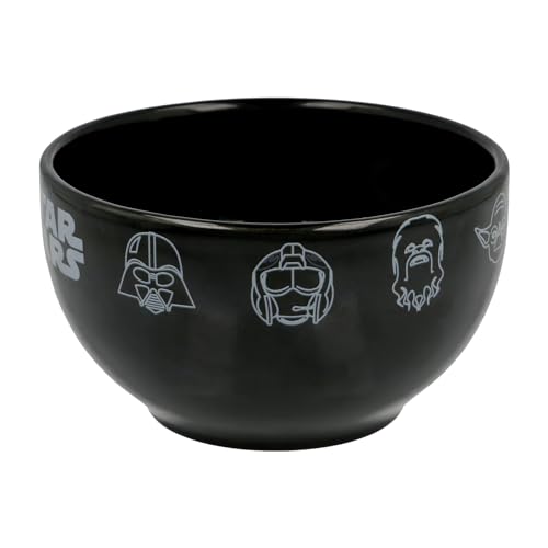 Elbenwald Star Wars Müslischale - Bowl mit Icons Chewbacca R2-D2 Yoda Darth Vader Motiv - 600 ml - 8 cm Höhe - Ø 13 cm - Keramik - Schwarz von Elbenwald