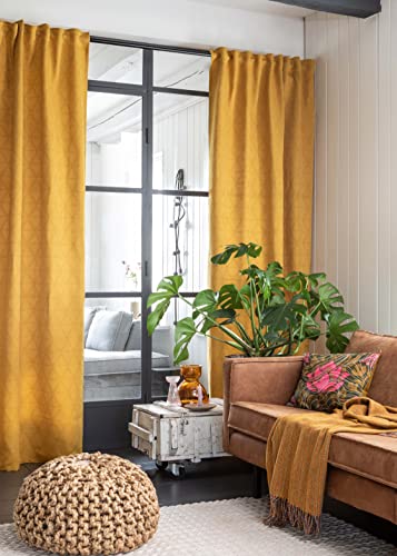 Elbersdrucke Gardine mit verdeckten Schlaufen Sunny 02 gelb-Curry 255x140 cm Blickdicht 201302 Vorhang für das Wohnzimmer Schlafzimmer Küche Flur Kinderzimmer von Elbersdrucke