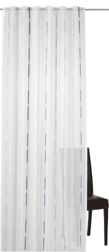 Elbersdrucke halbtransparente Gardine Calypso 01 weiß-blau 255x140 cm 184490 Vorhang mit verdeckten Schlaufen für Wohnzimmer Schlafzimmer Kinderzimmer von Elbersdrucke
