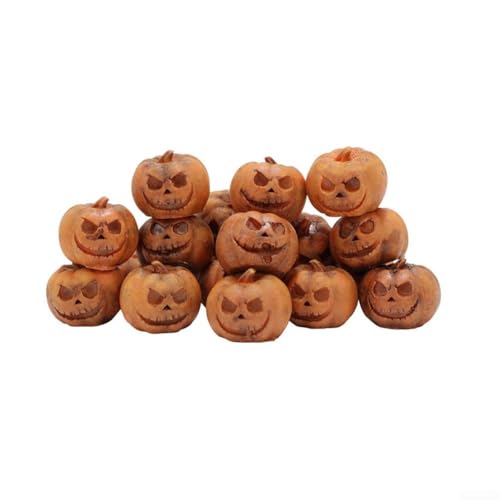 20 Stück Mini Grimasse Kürbisse Harz Figuren für Halloween Dekorationen, künstliche Kürbis-Ornamente zum Basteln, Puppenhaus und Herbsternte Display (kleiner Kürbisanzug) von Elchuiaby
