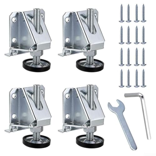 4-teiliges verstellbares Möbelbein-Nivellier-Set für Schrank, Tisch, Nivellierfüße mit Kontermuttern, robuste Stahlkonstruktion (Silber) von Elchuiaby