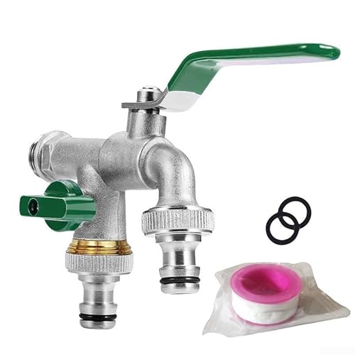 Doppelauslass-Garten-Wasserhahn-Set, 1,27 cm Kupfer-Wasserverteiler für Bewässerungssystem (grün) von Elchuiaby