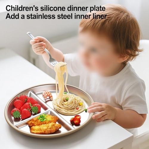Edelstahl-Teller mit Silikon-Saugnapf, 3 Fächer, Khaki) von Elchuiaby