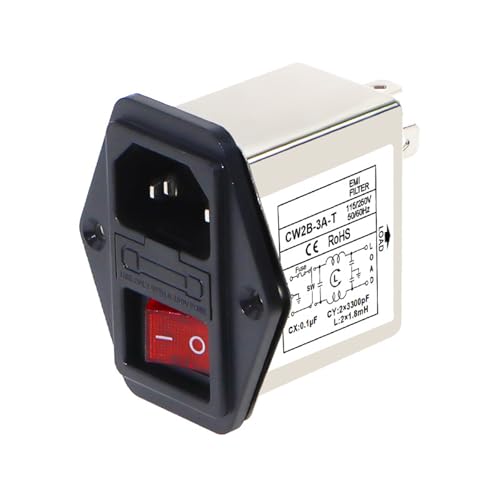 IEC Steckdosenfilter CW2B-T CW2C-T 3A 6A 10A EMI Elektromagnetischer Filter mit Lichtsicherheitsschalter - für Industrieanlagen (CW2B-3A-T) von Elchuiaby