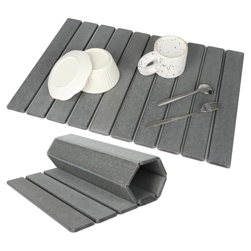 Diatomit Abtropfmatte Faltbare Absorbierende Geschirr Trocknungsmatte für Küchentheke Tassen 11.8x15.7inch (dunkelgrau) von Elchuiaby