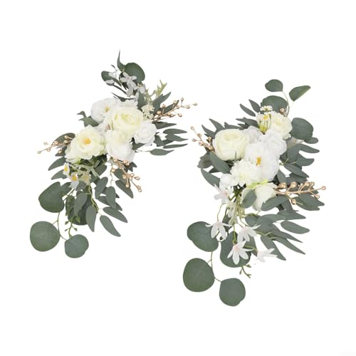 Künstliche weiße Hochzeitsstuhl-Rückenlehne, Blumen-Set, dekoratives Blumenarrangement für Zeremonie, Willkommensschild, Wand, Tür, Heimdekoration, 2 Stück, 60 cm und 40 cm Künstliche weiße Hochzeitsstuhl-Rückenlehne, Blumen-Set, dekoratives Blumenarrangement für Zeremonie, Willkommensschild, Wand, Tür, Heimdekoration, 2 Stück, 60 cm und 40 cm von Elchuiaby