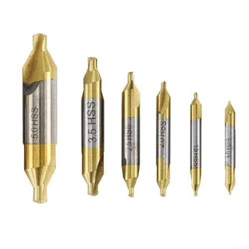 TiN-beschichtetes HSS-Zentrierbohrer-Set, 6-teilig, Präzisionssenker-Lochschneider-Set für Metall, Holz, Kunststoff, 1,0–5,0 mm Größen, schnelle Schnittgeschwindigkeit und effiziente Spanentfernung TiN-beschichtetes HSS-Zentrierbohrer-Set, 6-teilig, Präzisionssenker-Lochschneider-Set für Metall, Holz, Kunststoff, 1,0–5,0 mm Größen, schnelle Schnittgeschwindigkeit und effiziente Spanentfernung von Elchuiaby