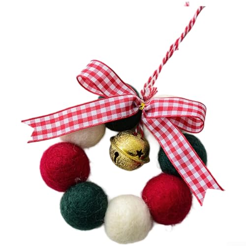 Weihnachtskranz Handgefertigter Wollfilz Mini mit Glocken und Schleife DIY Girlande Urlaub Ornament 10 cm rot (E/16g) von Elchuiaby