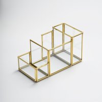 stifthalter Büro Dekoration Makeup Organizer Messing Gold Glas Accessoires Geometrisch 20x10x12cm Weihnachtsgeschenk von elcreadesigns