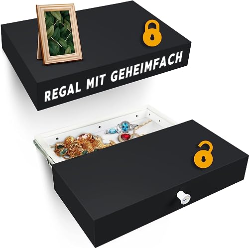 Elder Welder® Regal mit Geheimfach | 30cm x 60cm | Geheimfach Möbel | Wandregal Schwarz mit Geheimversteck & Geldversteck für zuhause | Regal mit Schublade | Safe Tresor als Versteck für Geld, Schmuck von Elder Welder