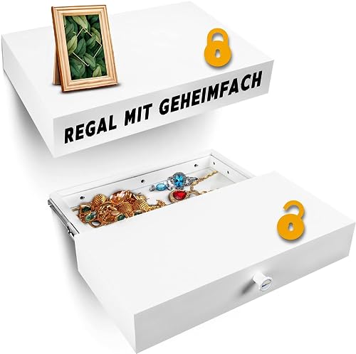 Elder Welder® Regal mit Geheimfach | 30cm x 60cm | Geheimfach Möbel | Wandregal Weiß mit Geheimversteck & Geldversteck für zuhause | Regal mit Schublade | Safe Tresor als Versteck für Geld, Schmuck von Elder Welder