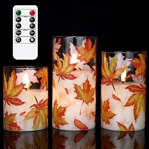 Eldnacele Ahornblatt-Glaskerzen flackern mit Fernbedienung, batteriebetrieben, flammenlose Kerzen, flackern für Heimdekoration, Herbstdekorationen (7,6 x 11,4 cm, 11,5 cm) von Eldnacele
