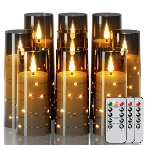 Eldnacele Flammenlose Kerzen mit Fernbedienung und Timer, Eingebaute Lichterkette, Acryl-LED Stumpenkerzen Flackernd, Batteriebetrieben, 9 Stk Glas Kerzen, Schwarz Eldnacele Flammenlose Kerzen mit Fernbedienung und Timer, Eingebaute Lichterkette, Acryl-LED Stumpenkerzen Flackernd, Batteriebetrieben, 9 Stk Glas Kerzen, Schwarz von Eldnacele