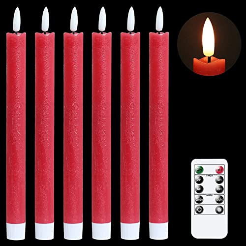 Eldnacele LED Stabkerzen mit Timerfunktion, flackernde Flamme LED Echtwachskerzen mit Fernbedienung, Stabkerzen Rot 6 Stück (2 x 25CM) für Weihnachtsdeko, Zimmer Deko, Hochzeit und Party von Eldnacele