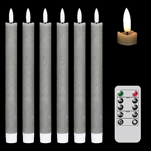 Eldnacele Graue flackernde LED Stabkerzen mit 10-Tasten-Fernbedienung, batteriebetriebene 24,5cm elektronische Kerzen aus echtem Wachs für Weihnachts-, Zuhause- und Hochzeitsdekoration (6er Pack) von Eldnacele