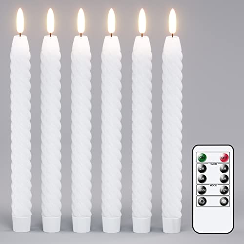 Eldnacele LED Stabkerzen mit Timerfunktion flackernde Flamme, Spiralkerzen gedrehte Stabkerzen dekorative Haushaltkerzen Tropffrei Weiß Ø 2 x 25 cm aus Stearin für Restaurants, Hochzeiten und Partys von Eldnacele