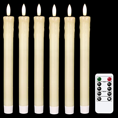 Eldnacele LED-Tropfwachs-Kerzen mit flackerndem Licht und 10-Tasten-Fernbedienung, 3D-Docht, batteriebetriebene LED stabkerzen für Weihnachts-, Heim- und Hochzeitsdekoration (Elfenbein) von Eldnacele
