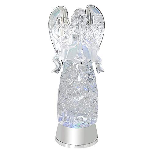 Eldnacele Schneekugel Engel mit Trompete, beleuchtetes Wasser, glitzernde, wirbelnde Kristall-Engelsstatue (Timer), Funkelnde, mehrfarbige Betende Engelfigur für Weihnachtsdekoration von Eldnacele