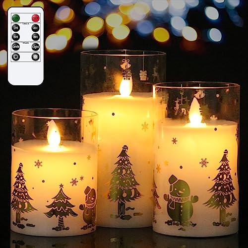 Eldnacele Schneemann Glas LED-Kerzen mit Fernbedienung und Timer, batteriebetriebene Echtwachskerzen ohne Flamme für Weihnachtsdekoration zu Hause von Eldnacele